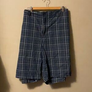 Men's Blue Plaid Flat Front Shorts